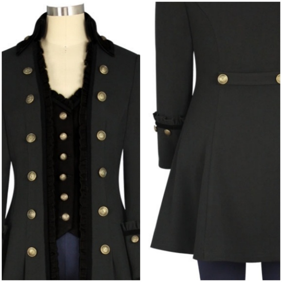 Steampunk Velvet Trim Jacket Trench Coat.BNWOT. Never worn. Size L - Picture 4 of 6